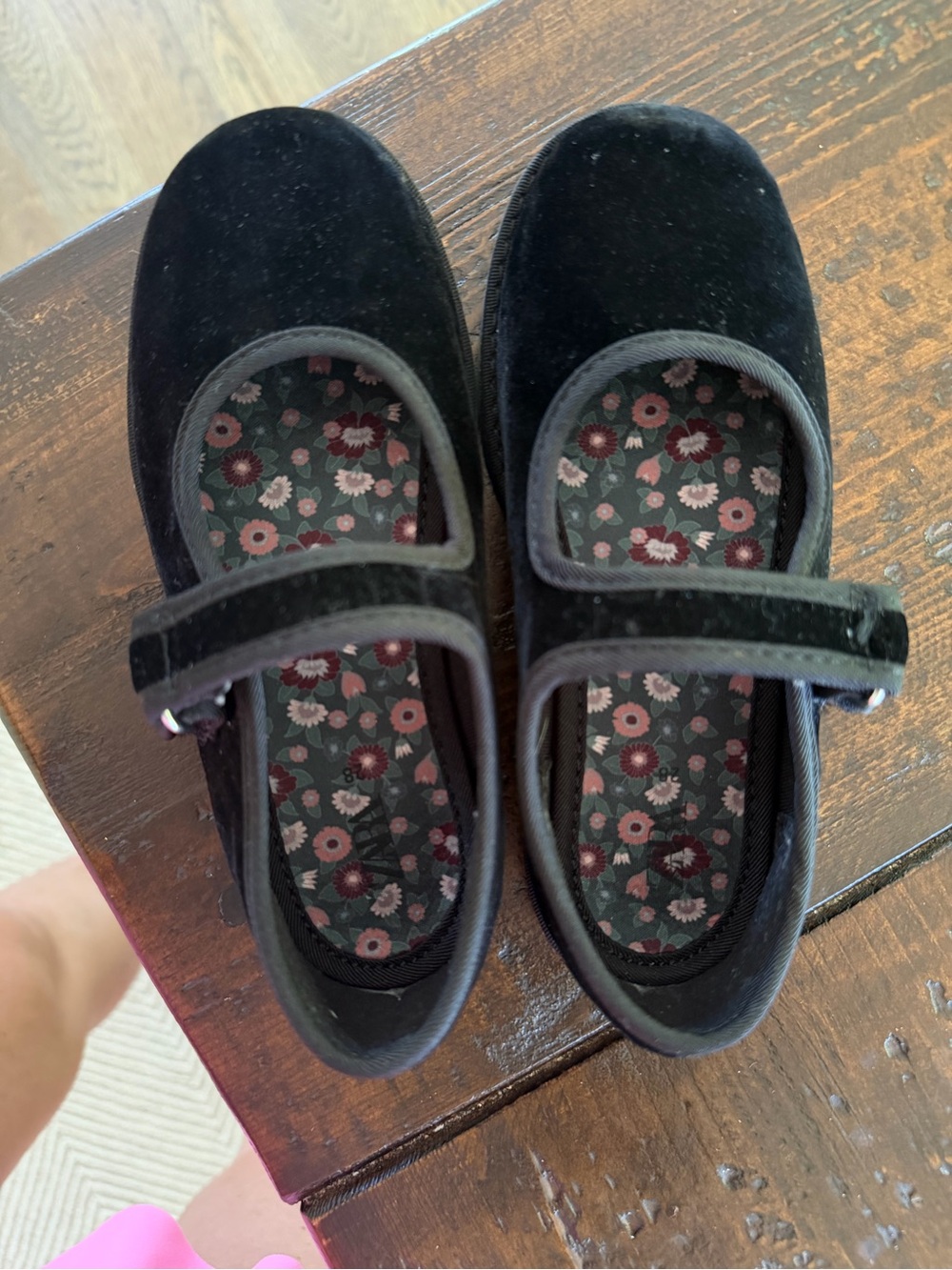 Zara Black Velvet Mary Jane Shoes with Floral Insole